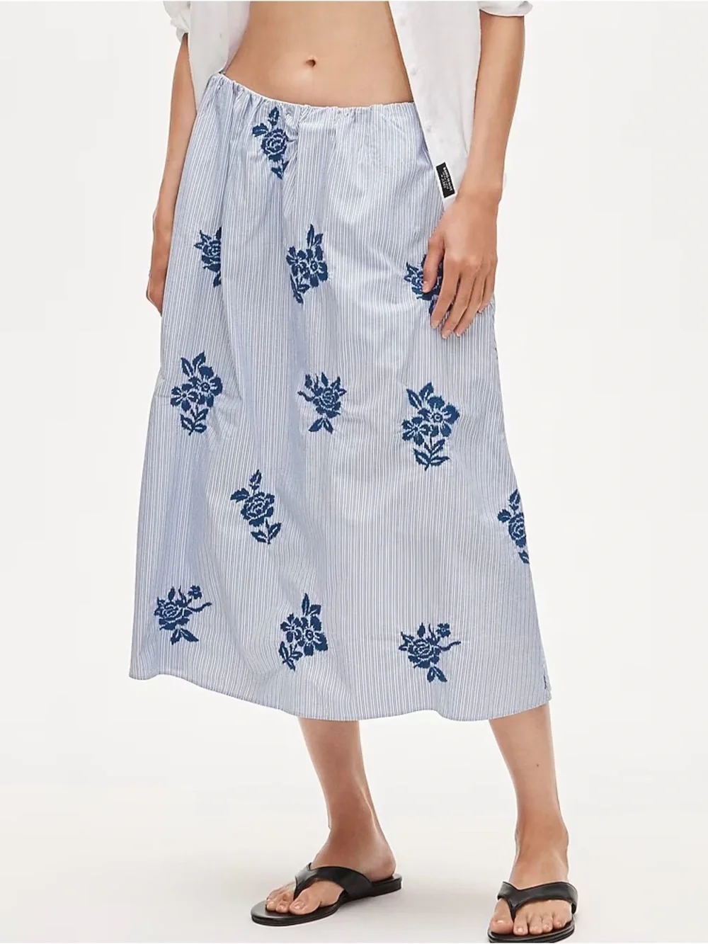 NWT J.Crew Beckett Midi Skirt in embroidered floral stripe - Twin Blue Stripes
